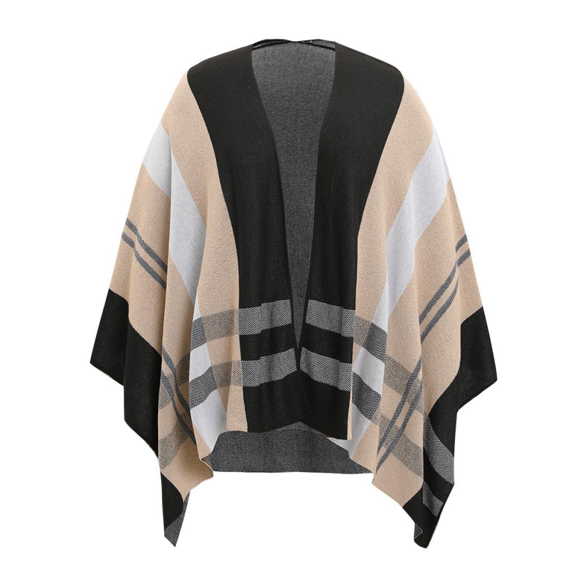 Plus Size Multi-wear Plaid Shawl Cardigan Tan Women Casual Oversized Sleeveless Dailywear Cardigans BloomChic 10/M Product Image