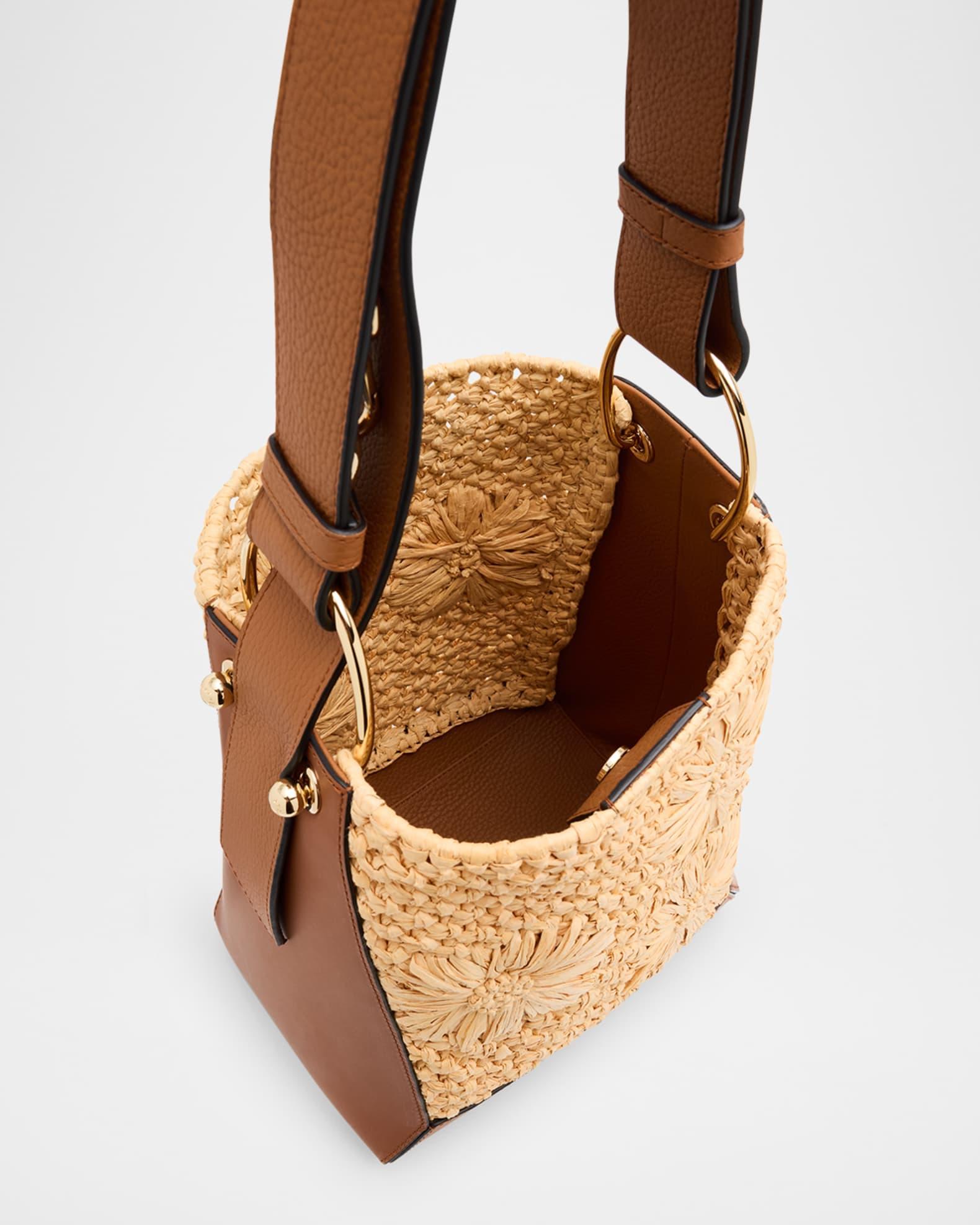 Lana Leather & Floral Raffia Midi Bucket Bag Product Image