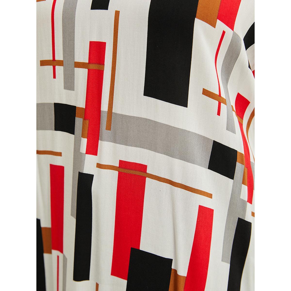 Plus Size Multicolor Geometric Contrast Dolman Sleeve Blouse Women Casual Short sleeve V-neck Dailywear Blouses BloomChic 30/6X Product Image