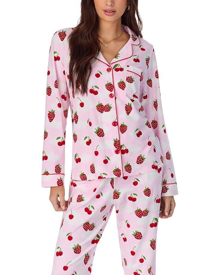 Cotton Knit Long Sleeve Notch Collar Pj Set Product Image