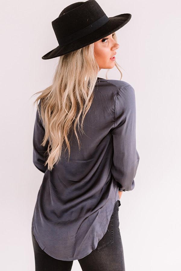 London Skyline Satin Top In Charcoal Product Image