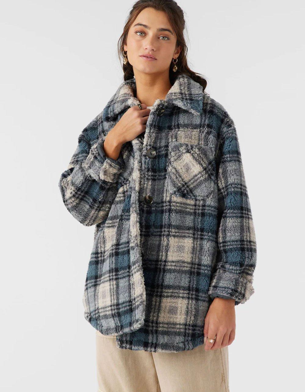 O'NEILL Heath Plaid Womens Oversized Fleece Jacket - BLUE COMBO Product Image