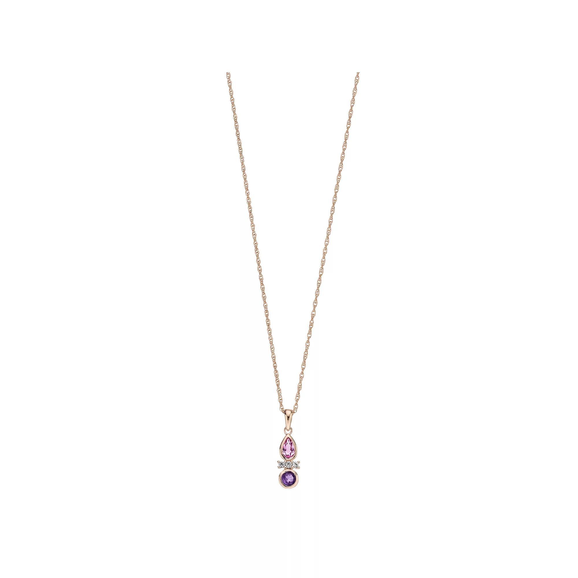 10k Rose Gold Over Sterling Silver Amethyst, Lab-Created Pink Sapphire, & Lab-Created White Sapphire Pendant Necklace, Women's, Size: 18", Pink Tone Product Image