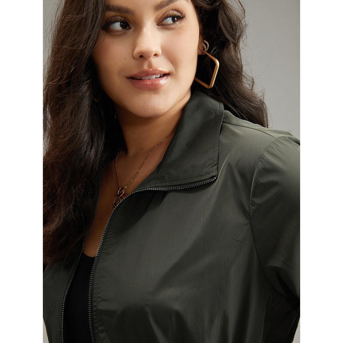 Plus Size Wind-Resistant Waistline Inside Zipper Fly Windbreaker Women DimGray Elastic cuffs Pocket Everyday Jackets BloomChic 12/L Product Image