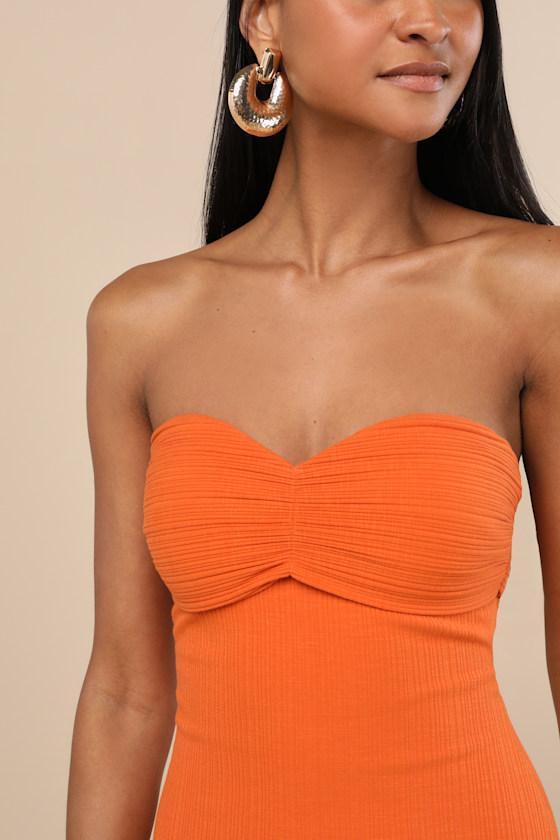Basilia Orange Ribbed Strapless Midi Dress Product Image