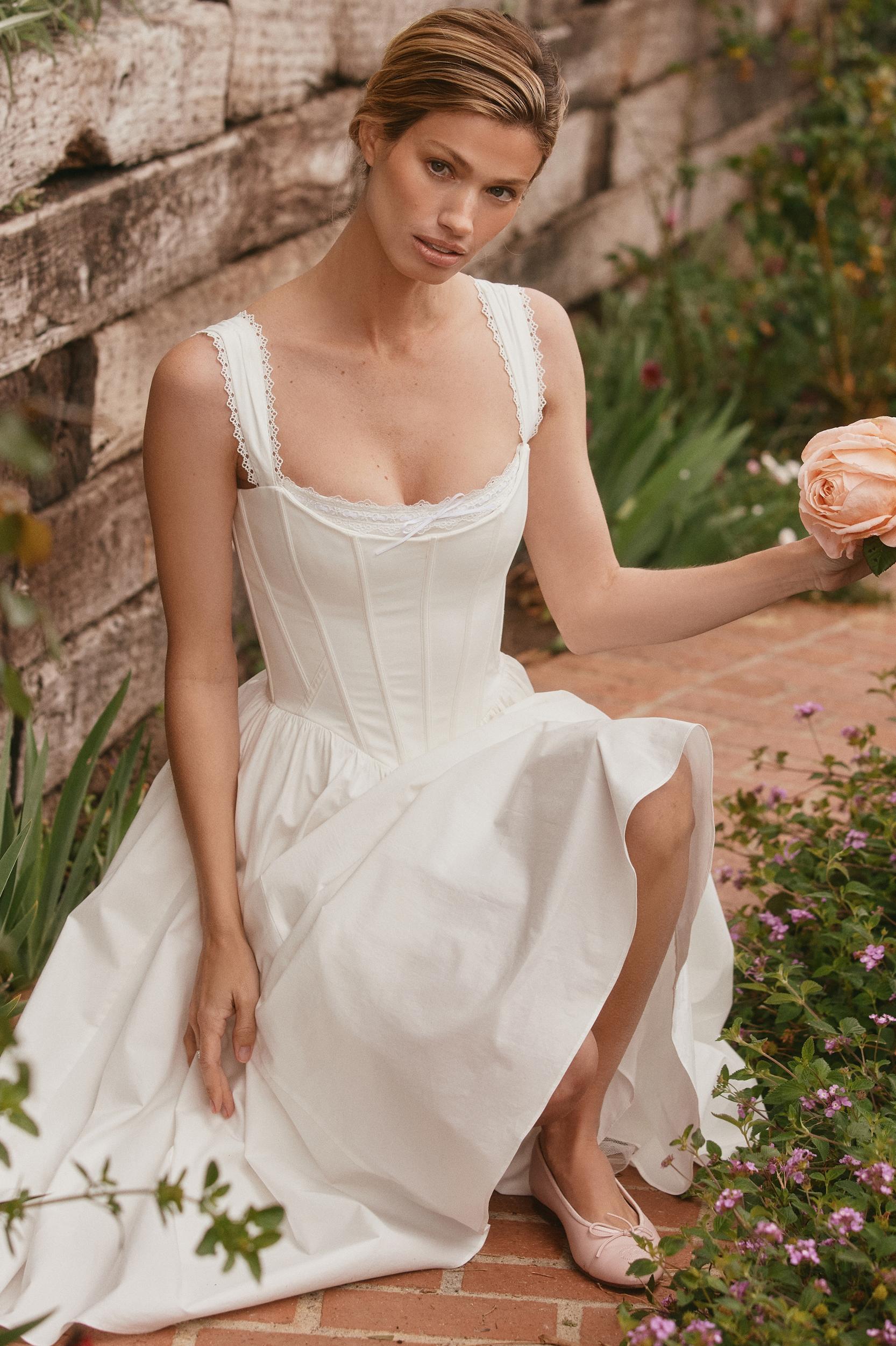 Amara  white stretch cotton corset midi dress Product Image