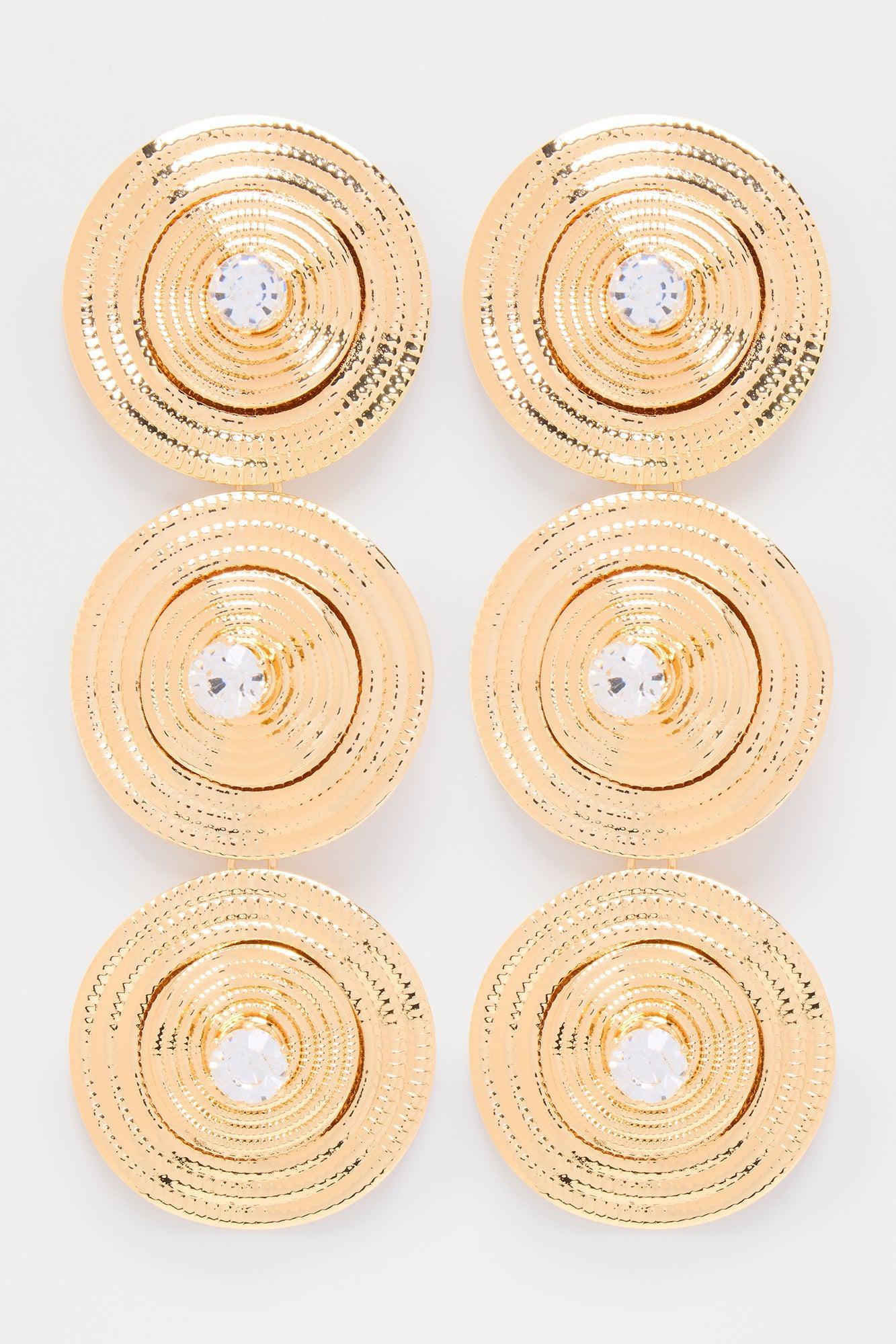 Dani Rhinestone Disk Linear Earrings - Gold Product Image