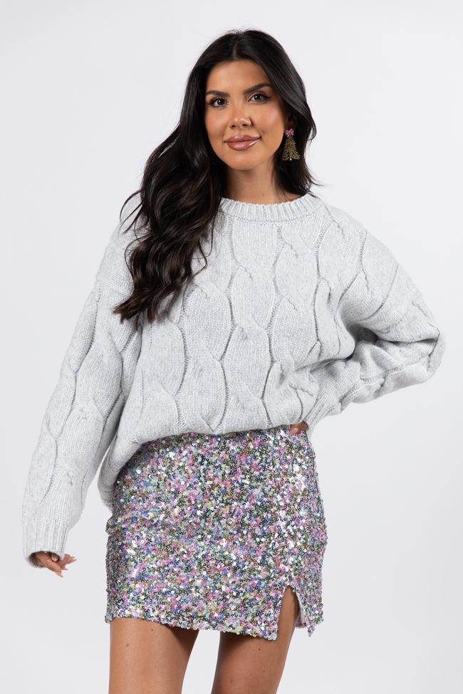 Steer Me Right Grey Oversized Cable Knit Sweater FINAL SALE Product Image