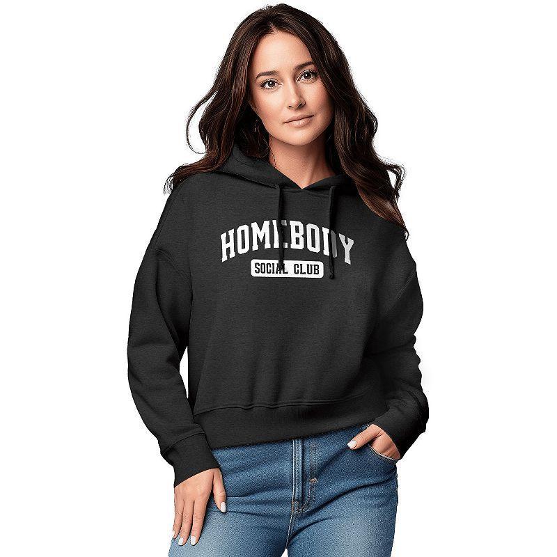 Womens Homebody Social Club Graphic Cropped Hoodie Heather Grey Product Image