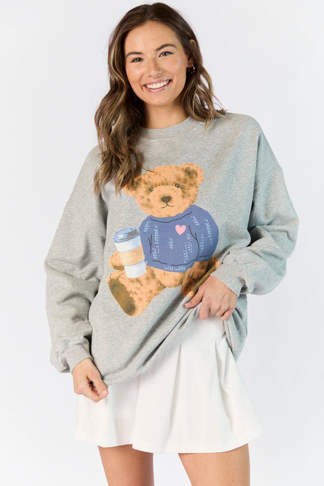 Vintage Teddy Bear Heart Sweater Light Grey Graphic Sweatshirt Product Image