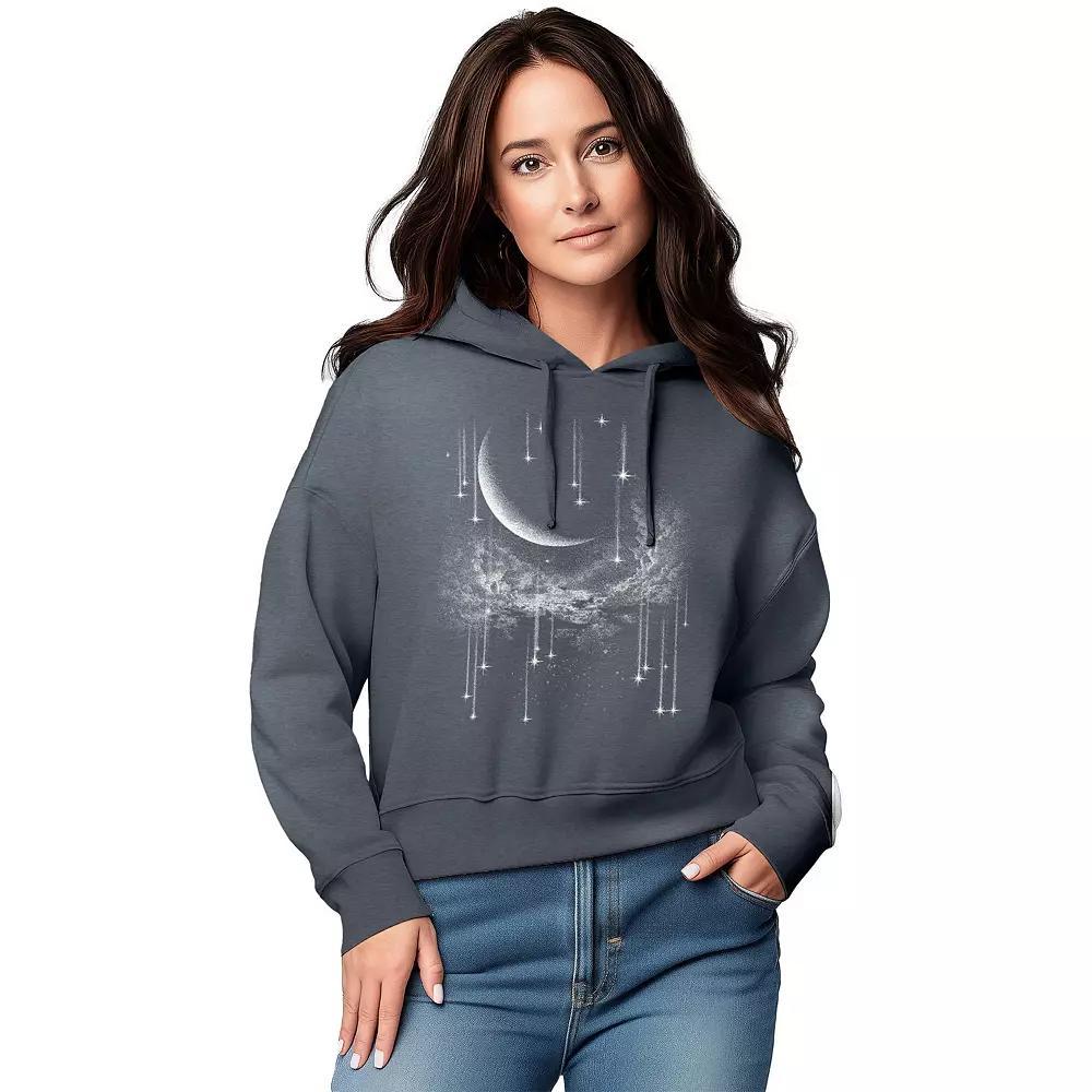 Women's Falling Stars Graphic Cropped Hoodie, Size: Medium, Grey Blue Product Image