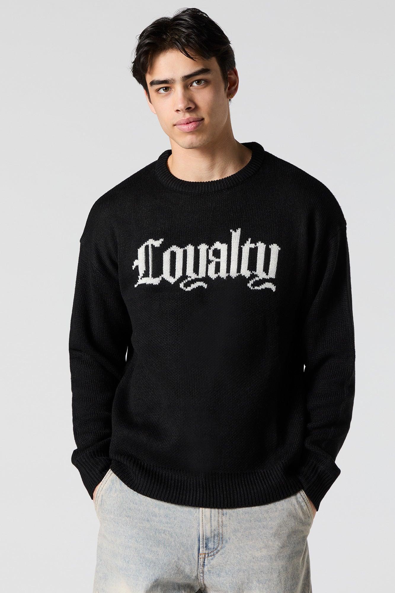 Gothic Text Jacquard Knit Sweater Male Product Image