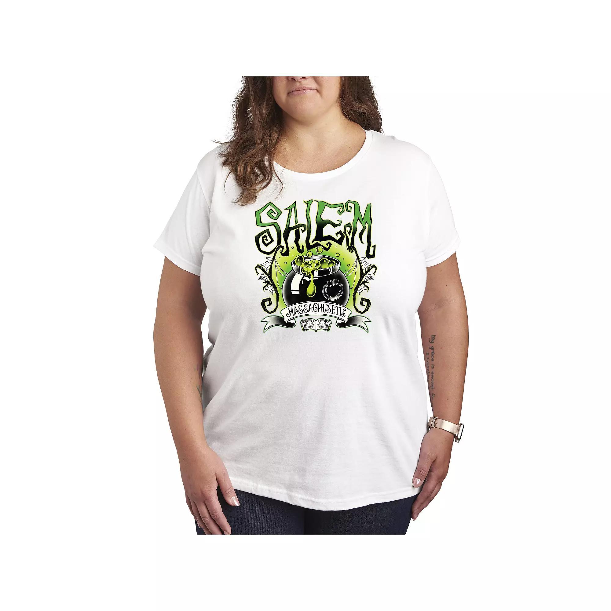 Plus Size Salem Witchy Collegiate Graphic Tee, Womens Blue Product Image