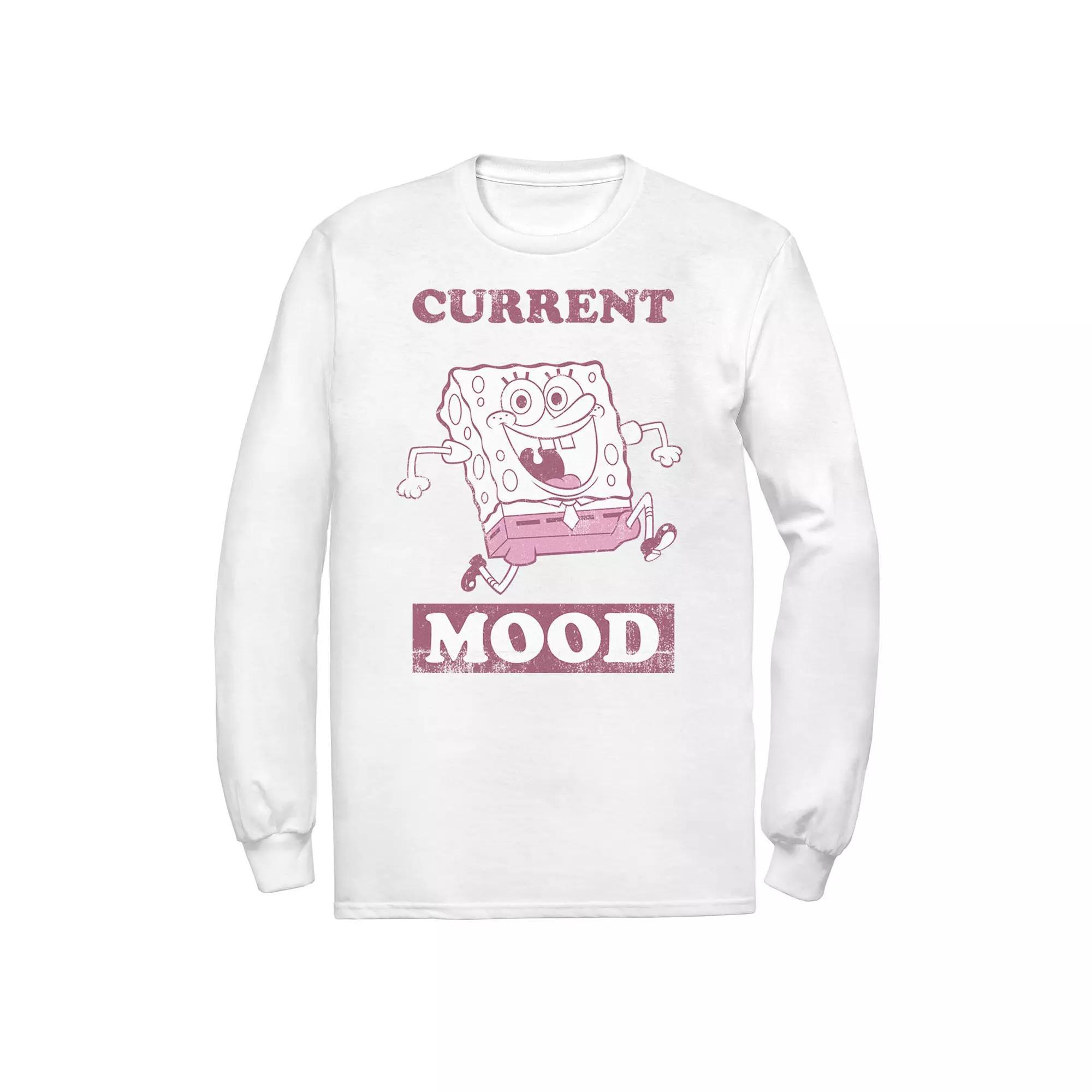 Men's Spongebob Spongebob Current Mood Pink Hue Portrait Long Sleeve Tee, Size: XXL, White Product Image
