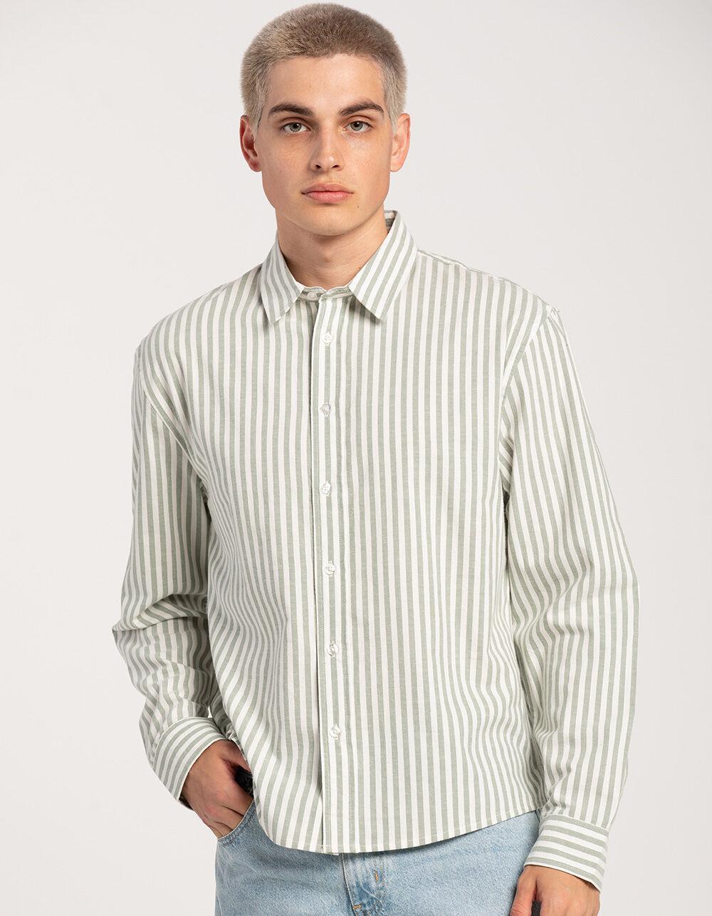 RSQ Mens Striped Oxford Shirt - GREEN Product Image
