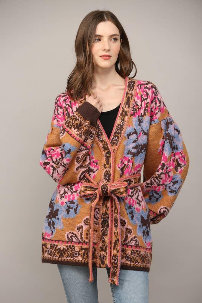 Tapestry Pattern Jacquard Knit Cardigan Product Image