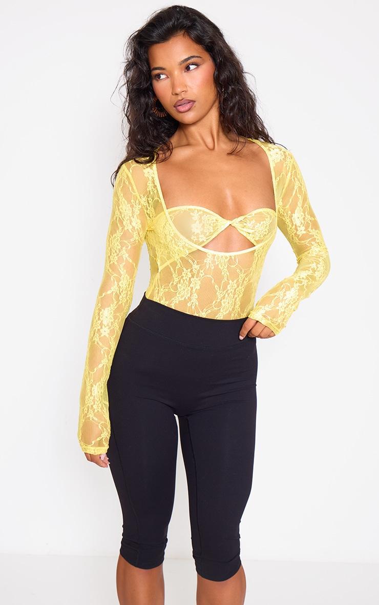 Lemon Lace Bandeau Detail Long Sleeve Bodysuit Product Image