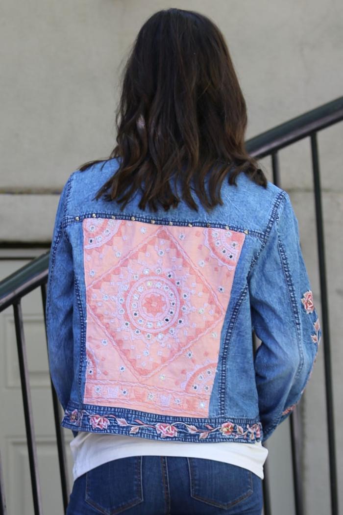 Denim Jacket Floral Sleeves Product Image