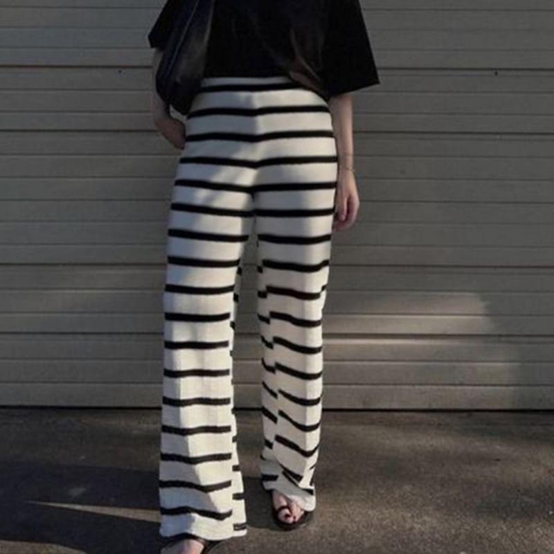 High Rise Striped Straight-Fit Wide-Leg Pants Product Image