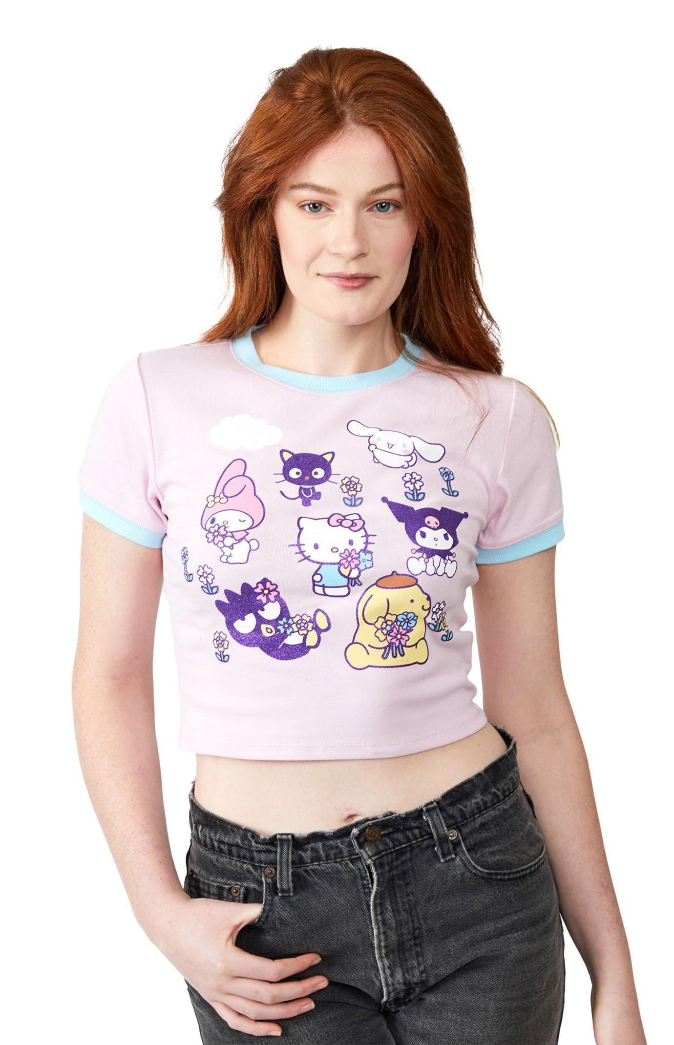 Juniors' Hello Kitty & Friends Smell the Flowers Baby Graphic Tee, Women's, Size: Large, Pink Product Image