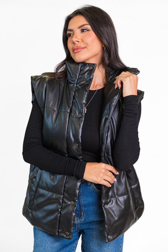 Wilder Days Black Faux Leather Puffer Vest FINAL SALE Product Image