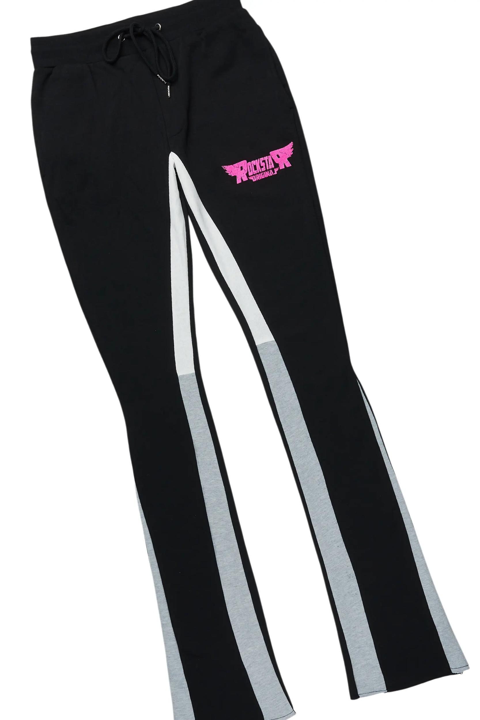 For Pinks Black Hoodie/Stack Flare Track Pant Set Male Product Image