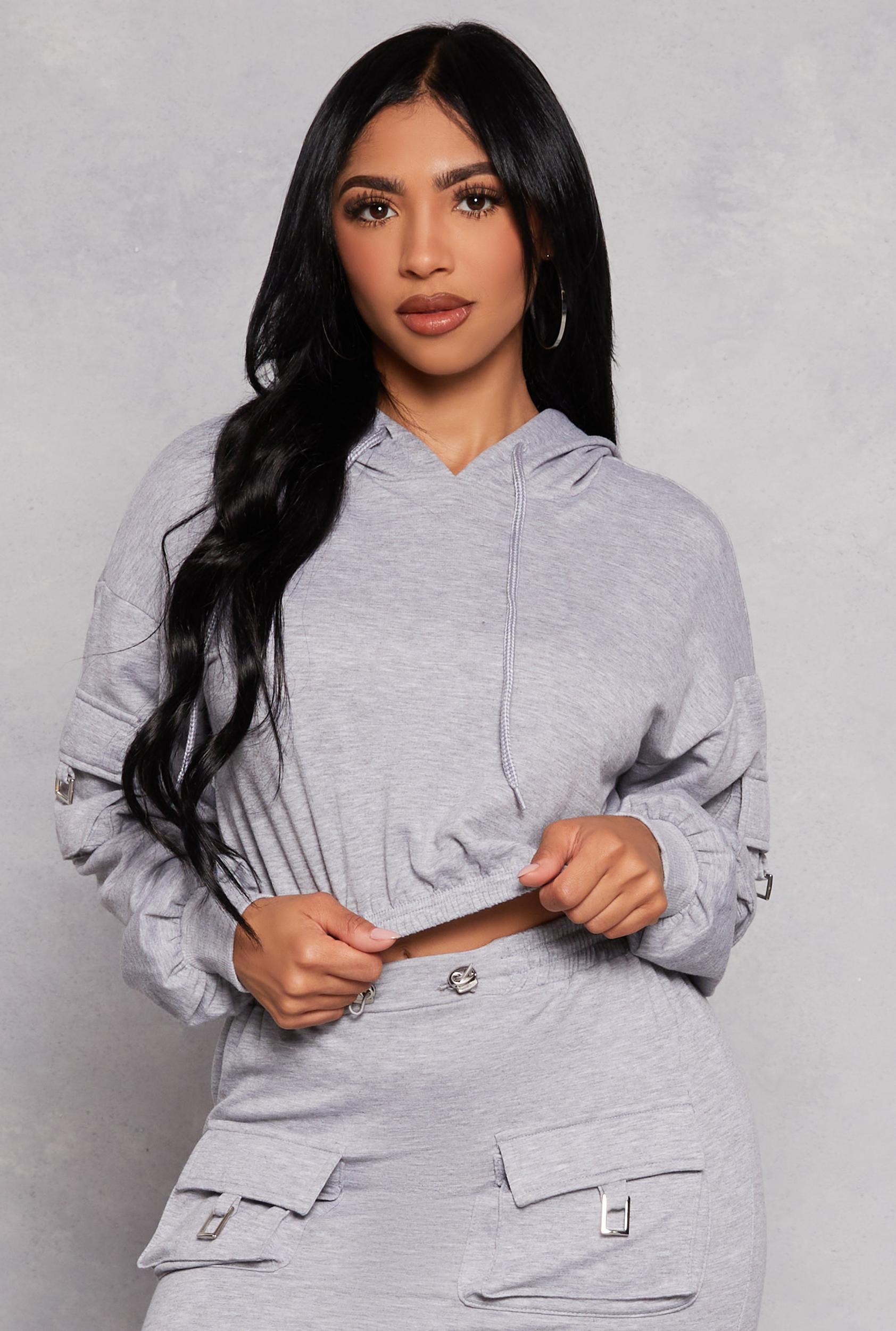 Womens Almost Famous Cargo Pocket Cropped Hoodie Product Image