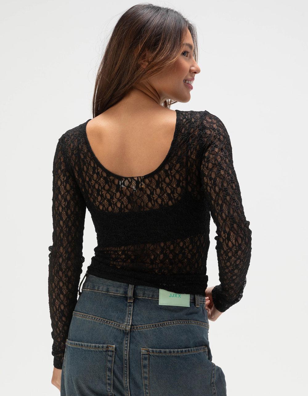 JJXX Leah Womens Long Sleeve Lace Top - RED Product Image