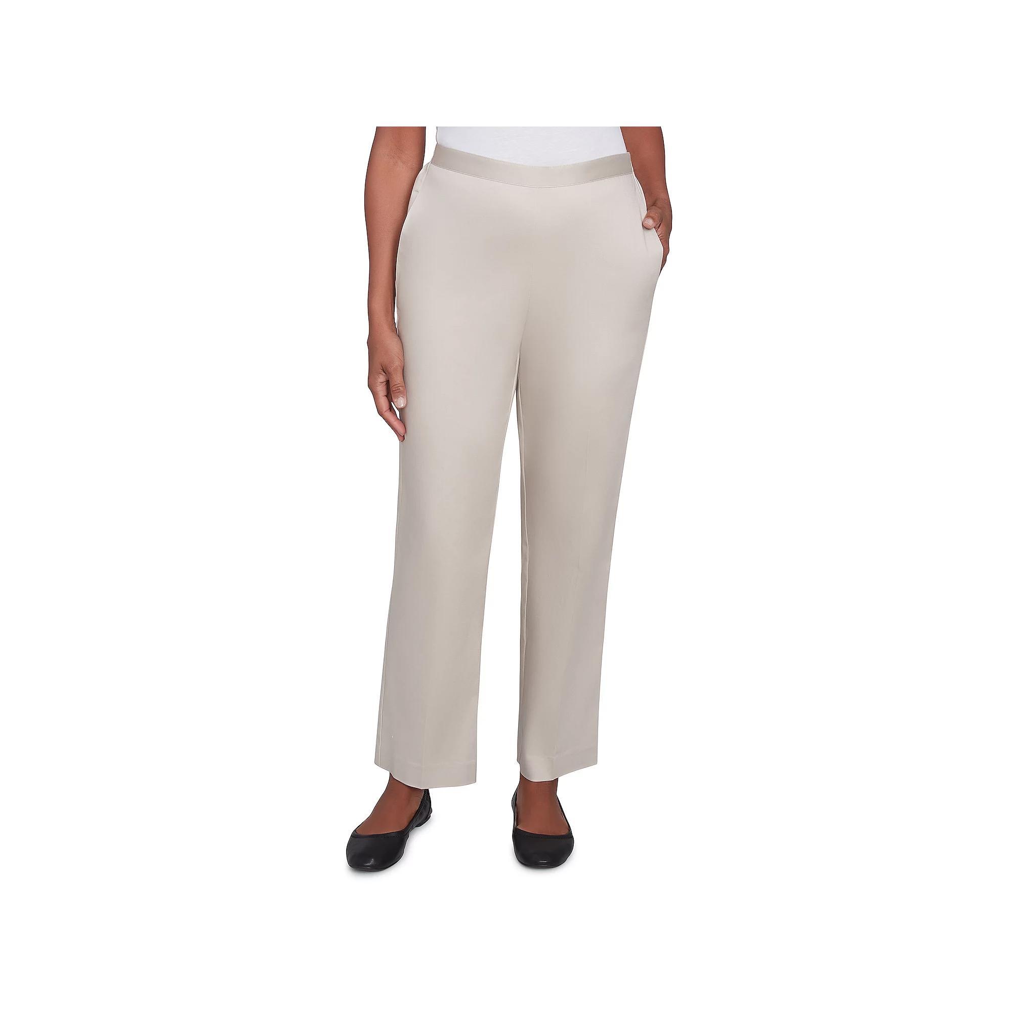 Women's Alfred Dunner Sateen Woven Medium Length Pull-On Pants, Size: 8, Brown Product Image