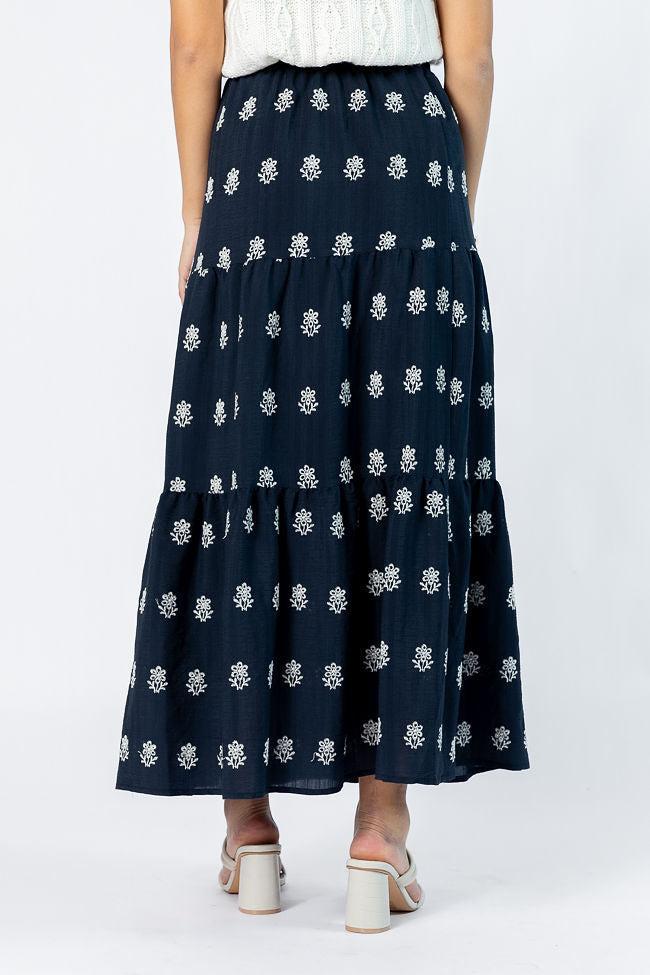 No Place Like This Navy Embroidered Maxi Skirt FINAL SALE Product Image