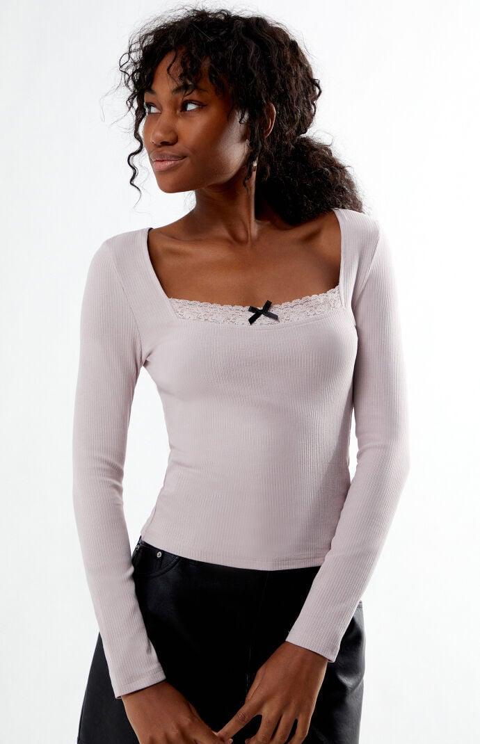 Est. PAC 1980 Women's Lace Trim Ribbed Long Sleeve Top Product Image