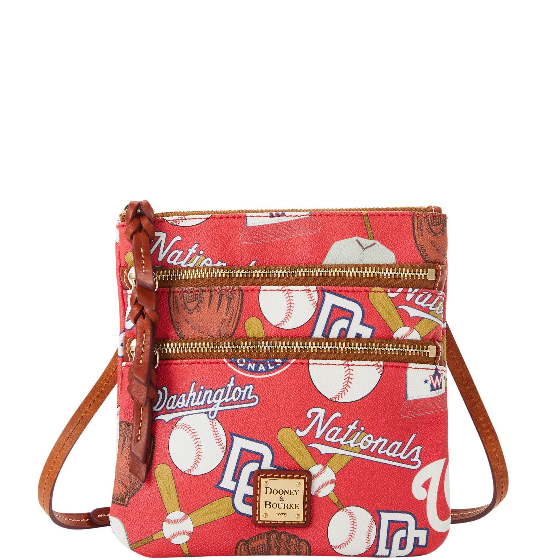 Dooney & Bourke Womens MLB Nationals North South Triple Zip Crossbody Coated Cotton Shoulder Bag in Red Product Image