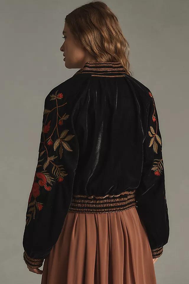 By Anthropologie Velvet Embroidered Bomber Jacket Product Image