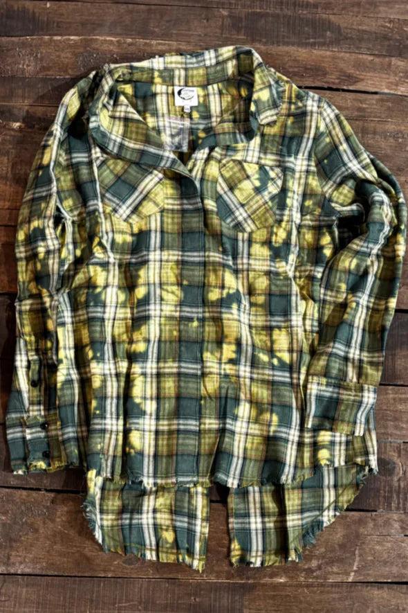Arloa Crisp Morning Air Flannel in Emerald Top by Jaded Gypsy Product Image