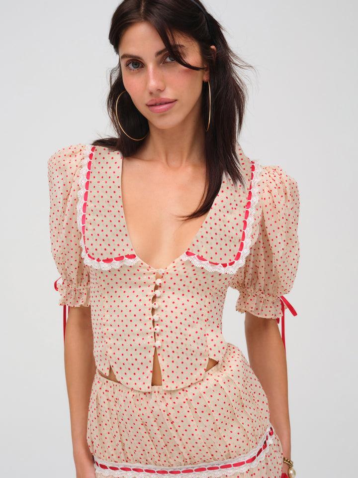 Love Dot Puff Sleeve Top — Neutral Product Image