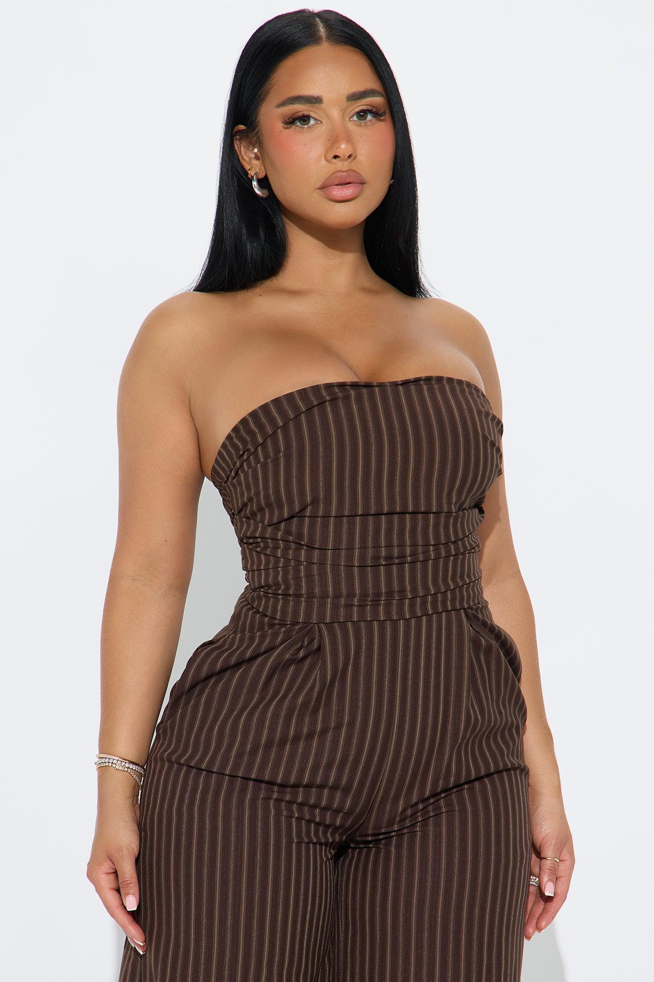 Palm Of My Hand Pinstripe Jumpsuit - Brown/combo Product Image