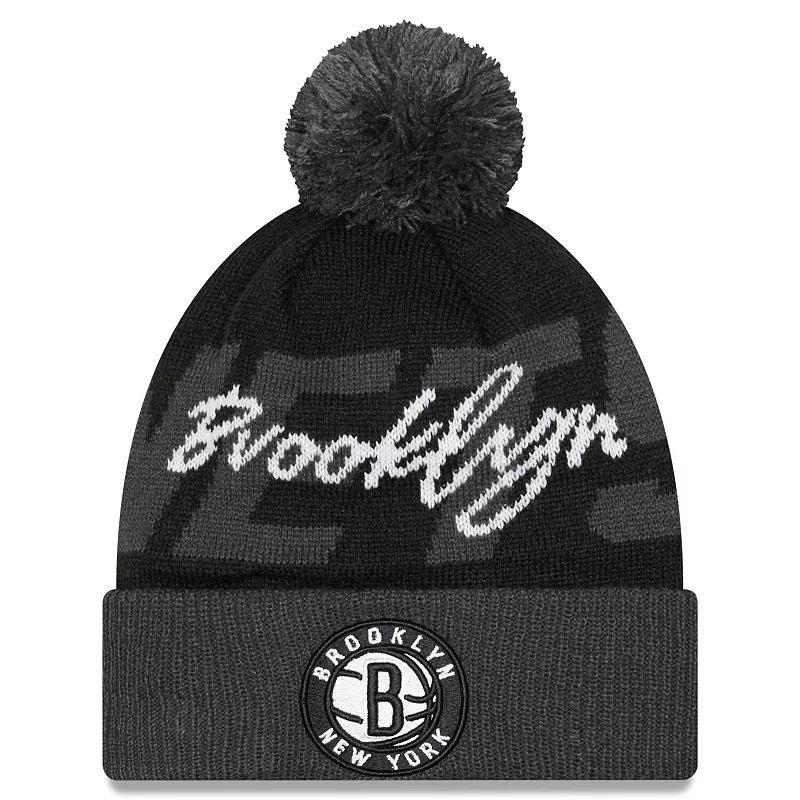 Mens New Era /Gray Brooklyn Nets Confident Cuffed Knit Hat with Pom Product Image
