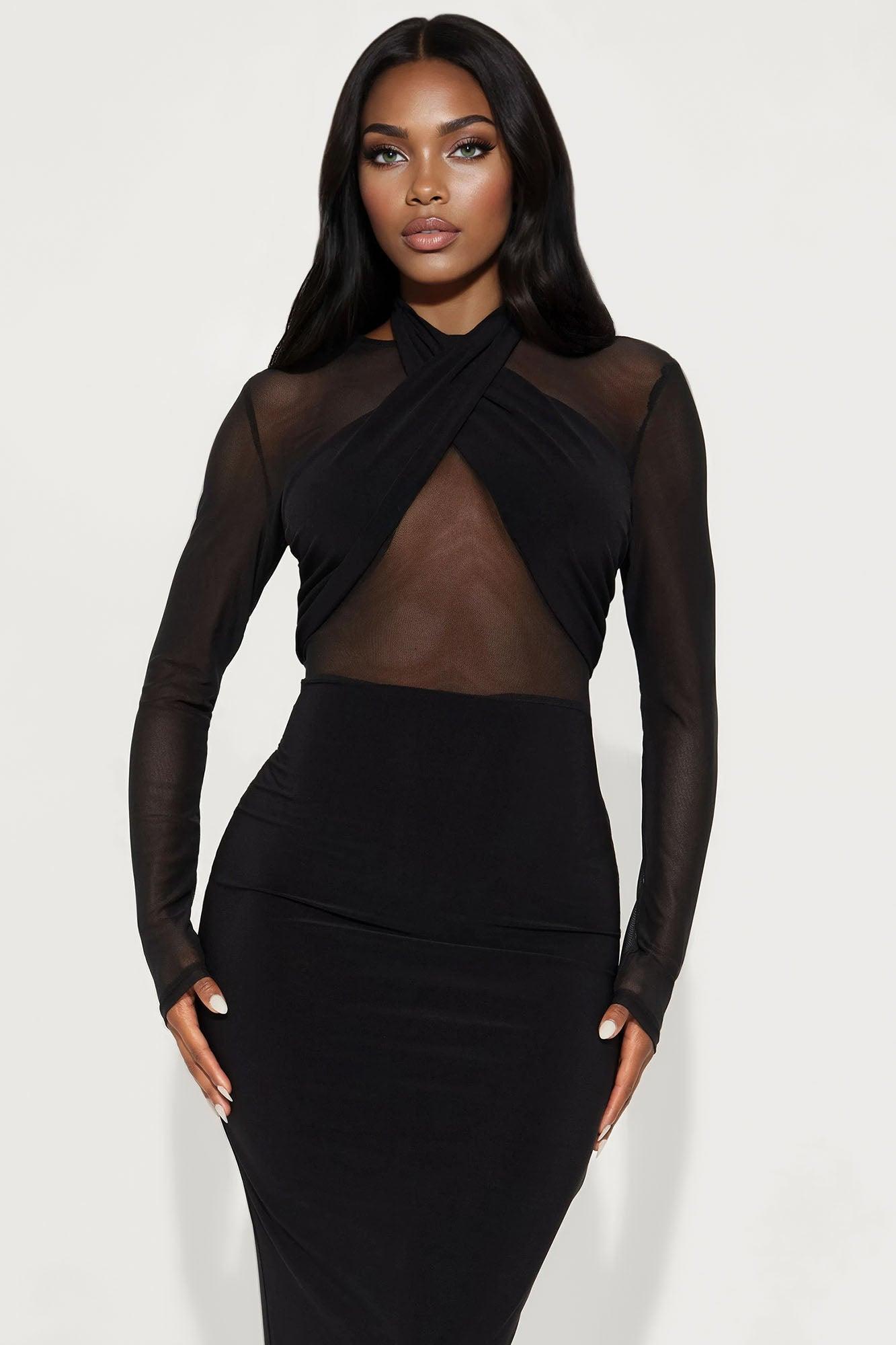 Ruby Mesh Maxi Dress - Black Product Image