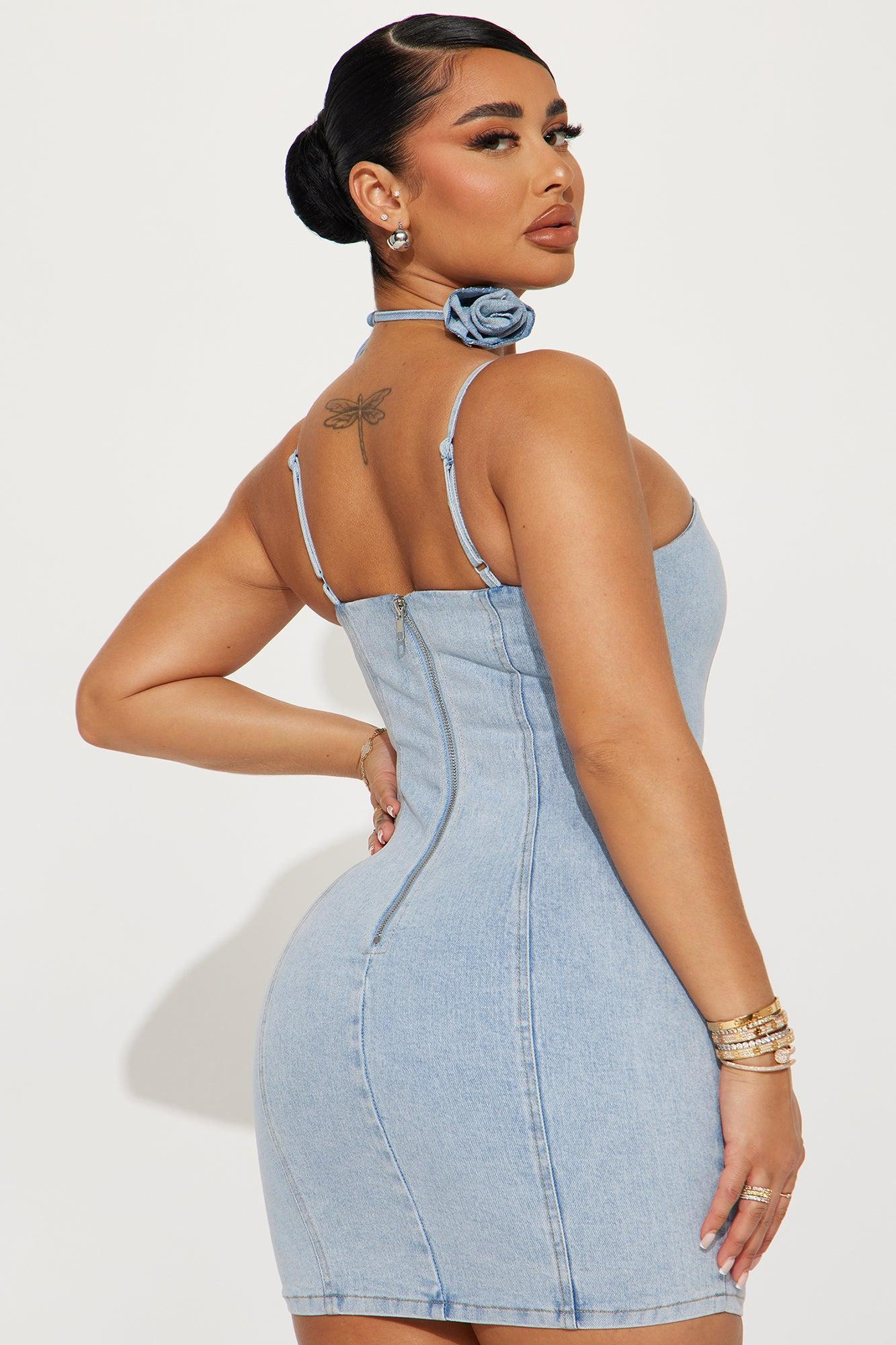 Camille Denim Mini Dress - Light Wash Product Image
