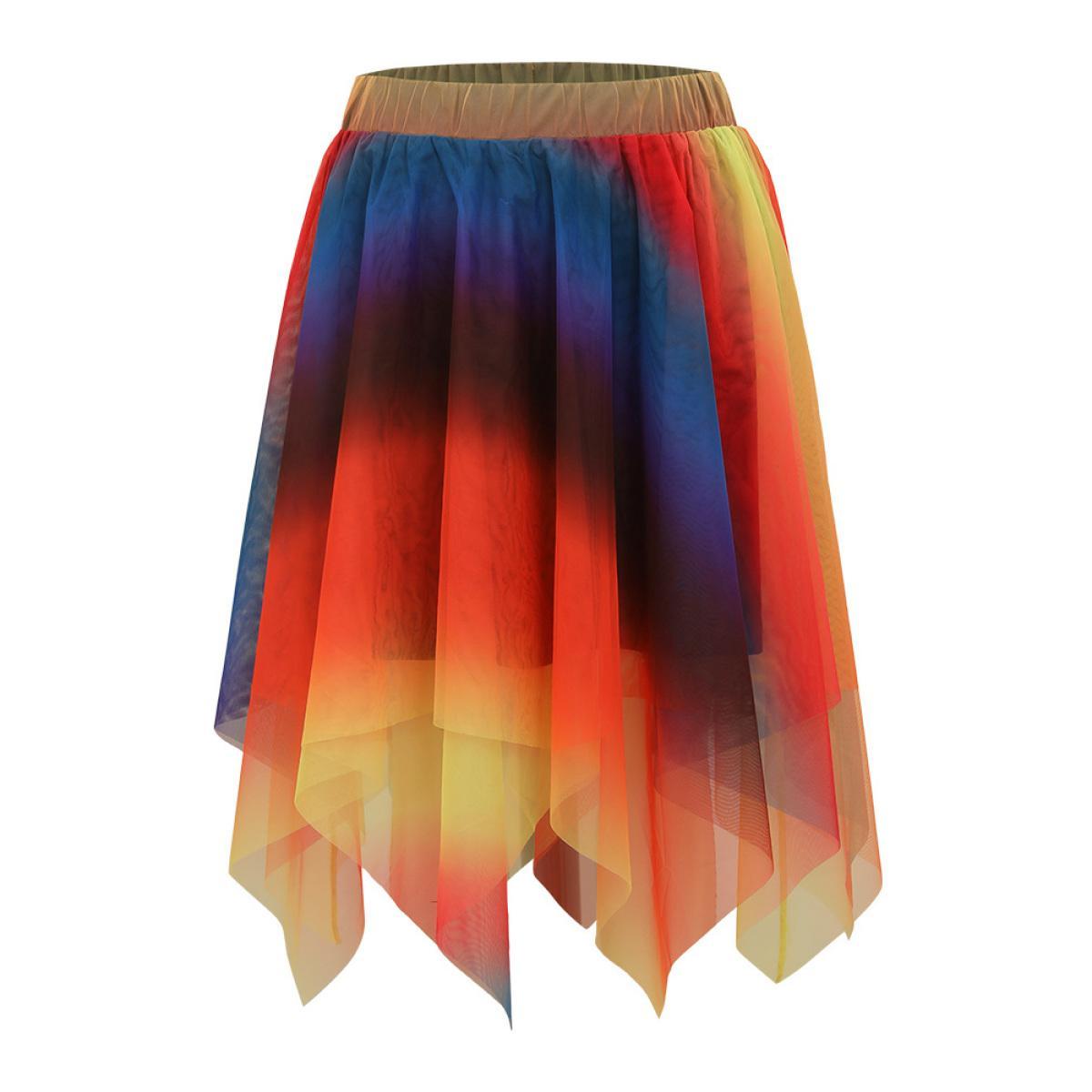 Plus Size Halloween Ombre Tiered Elastic Waist Hanky Hem Skirt Women Multicolor Glamour Contrast No stretch Festival-Halloween Skirts BloomChic 28/5X Product Image