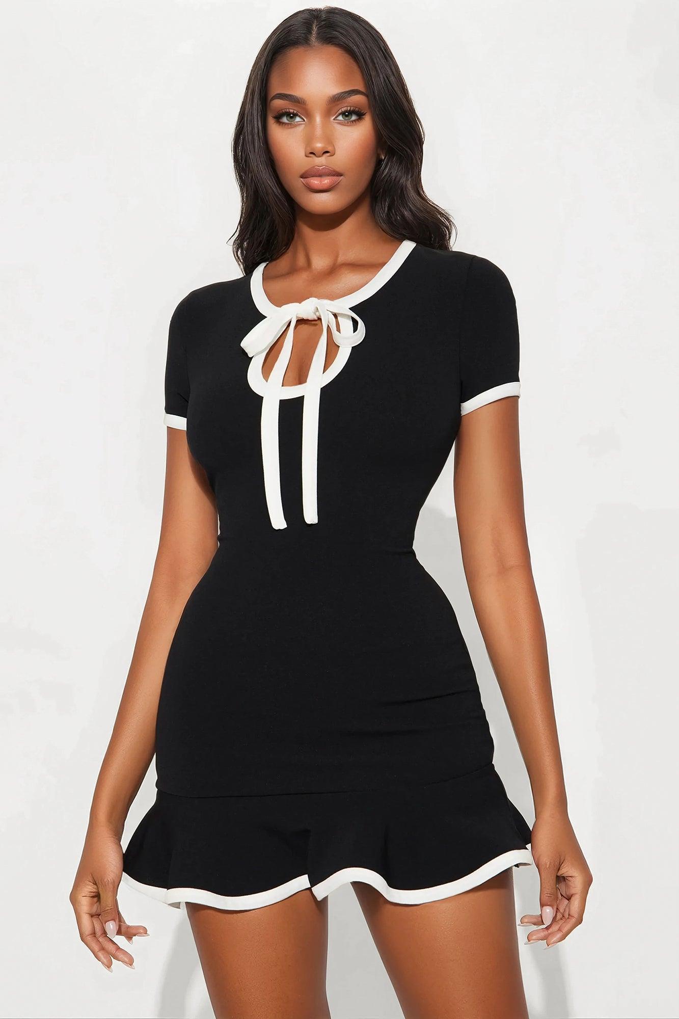 Set The Bar Short Sleeve Mini Dress - Black Product Image
