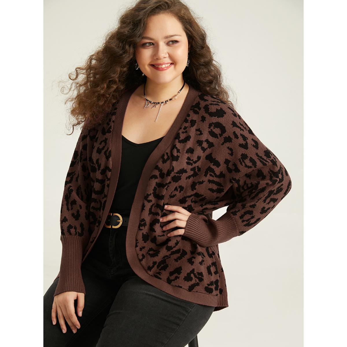 Plus Size Supersoft Essentials Leopard Curved Hem Cardigan DarkBrown Women Casual Loose Sleeveless Dailywear Cardigans BloomChic 18-20/2X Product Image