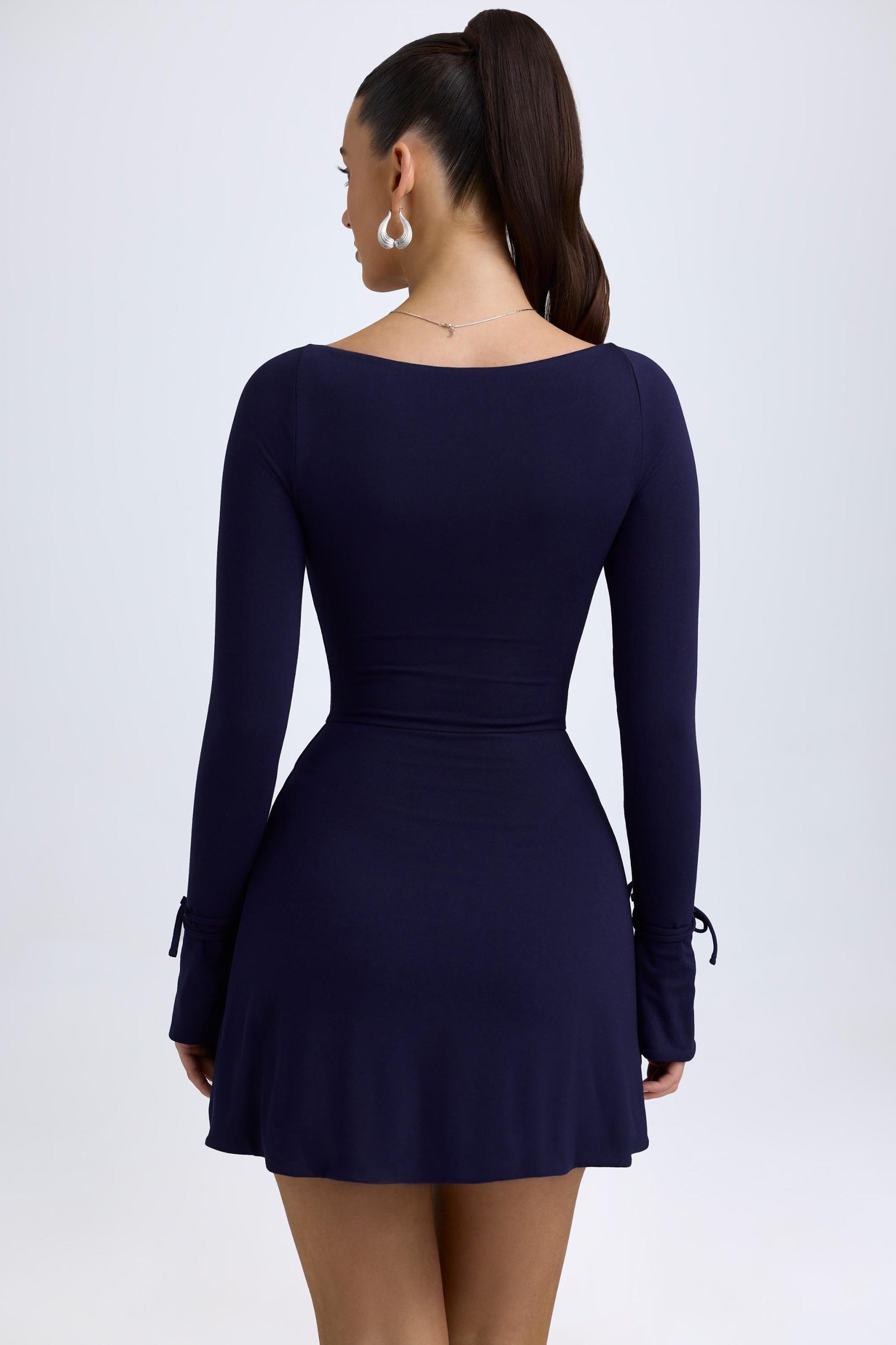 Modal Square-Neck A-Line Mini Dress in True Navy Product Image