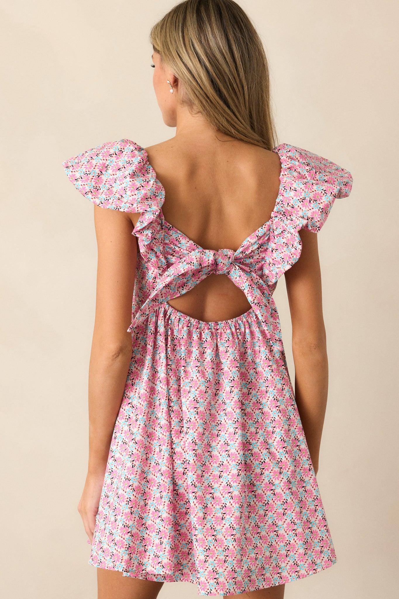 Blooming Love Pink Floral Flutter Sleeve Mini Dress Product Image