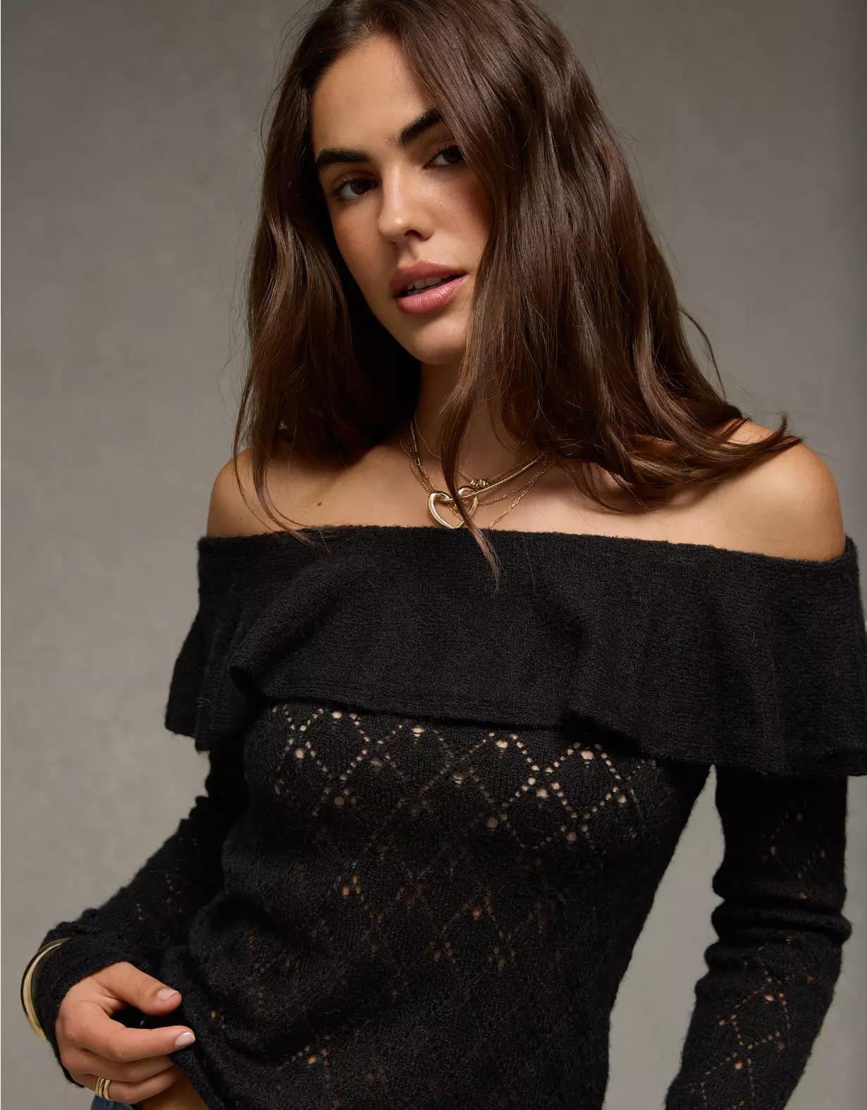 AE Ruffle Off-The-Shoulder Sweater  Product Image
