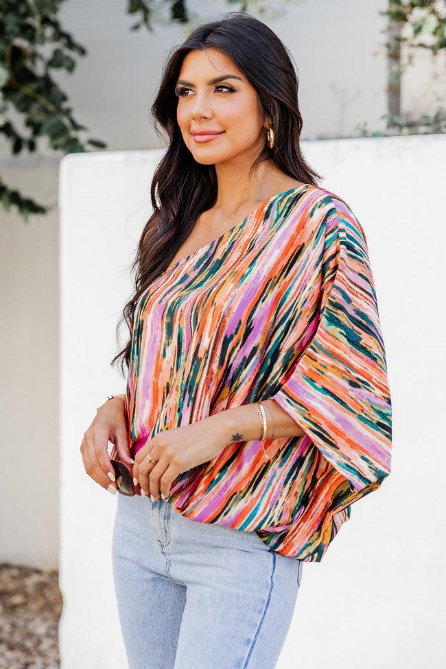 All Dressed Up Multi Printed Satin One Shoulder Blouse FINAL SALE Product Image