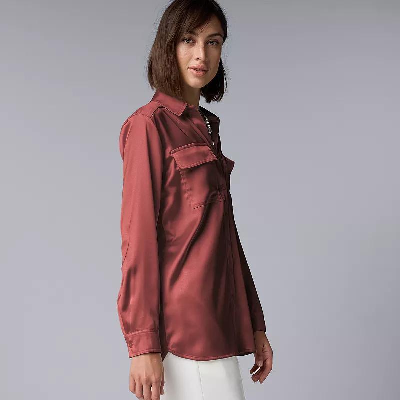 Petite Simply Vera Vera Wang Satin Utility Shirt, Women's, Size: XL Petite, Andorra Product Image