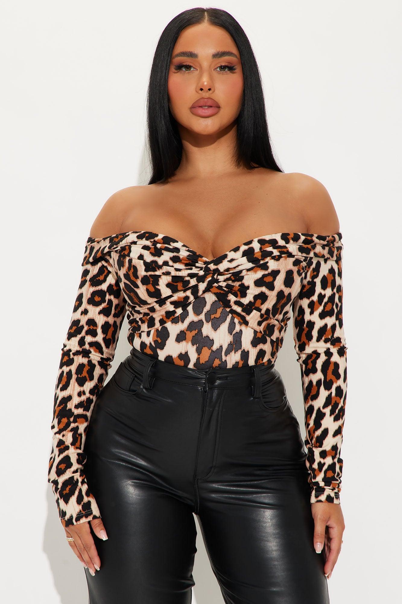 Khloe Leopard Off Shoulder Bodysuit - Leopard Product Image