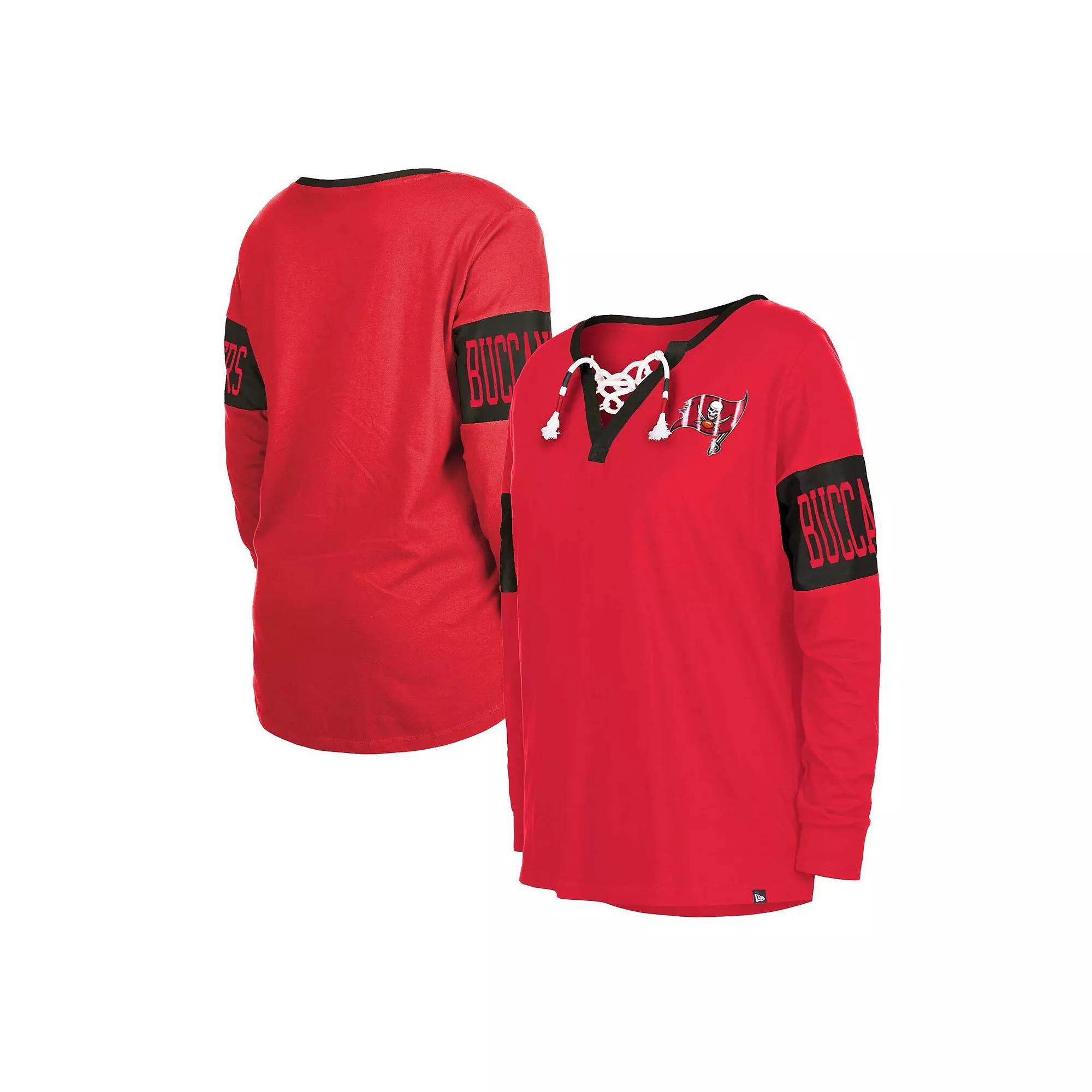 Women's New Era Red Tampa Bay Buccaneers Lace-Up Notch Neck Long Sleeve T-Shirt, Size: 2XL Product Image