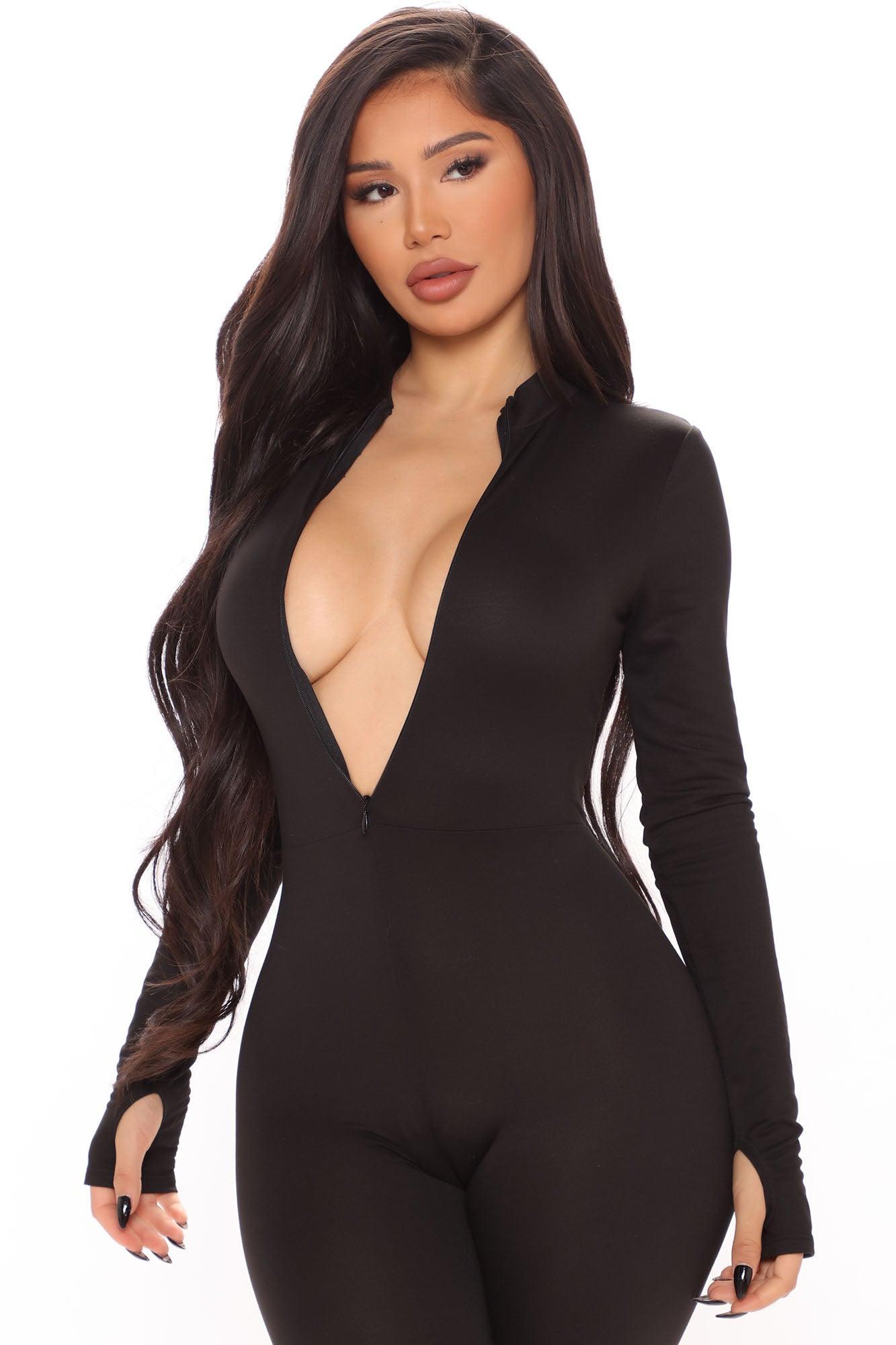 Houston Hottie Thumbhole Jumpsuit - Black Product Image
